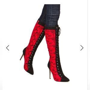 Anika Red and Black Lace Boots Sz 6